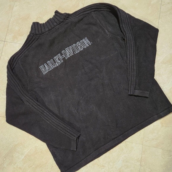 Harley-Davidson Other - Harley Davidson Motorcycles Mens XL Embroidered Spellout 1/4 Zip Knit Sweater